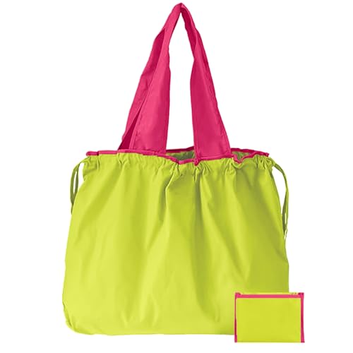 GFYFYZ Shopping Bag Foldable Large Reusable Shopping Bag Washable Shopping Bag Carry Bag with Drawstring and Handle Portable Shopping Bags for Shopping and Travel Outdoor Camping Fluorescent colour