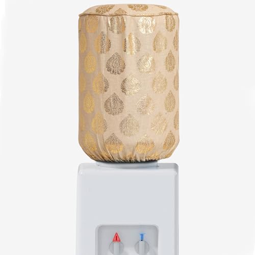 Image of Swayam 20 Litre Bottle Cover for Home & Office | Bottle Protector | Lace Closure at Bottom | Machine Washable | Environment Friendly | Digitally Printed | 44cm x 42cm x 32cm - BeigeGolden