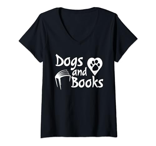 Dog And Books Humor Dog Lover Cute Pet Animal Funny Saying V-Neck T-Shirt