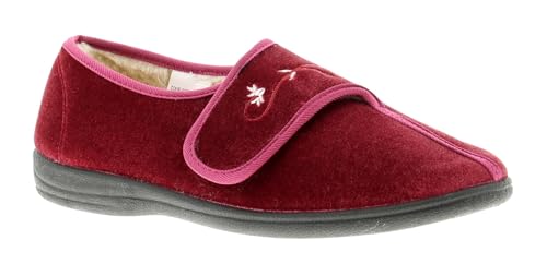 Dr Keller Exotic touch fastening slippers for the elderly ladies women. Womens covered Slippers Burgundy 4 UK