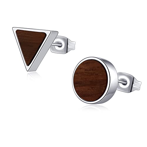 Miss Lovie ® Pendientes de plata y acero inoxidable para mujer, de madera, geométricos, 8 mm, idea de regalo para mejor amiga o cumpleaños, Acero inoxidable Cover