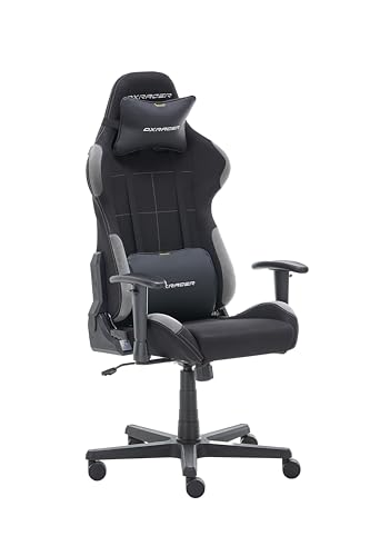 DXRacer 5.2 Sedia da Gaming, Rivestimento in Tessuto, Nero/Grigio, B/H/T: ca. 65/121-131/65 cm