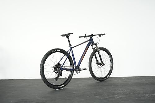 Image of United Clovis 6.2 29T Adult Mountain Bike with 1x12 Shimano Deore Drivetrain, SR Suntour XCR 32 Boost Suspension Fork, Shimano MT201 Hydraulic Disc Brakes (Blue Gold)