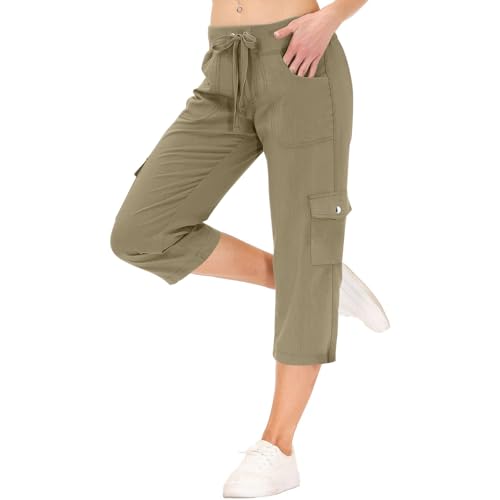 Cargo Capris for Women Summer Elastic Waist Casual Hiking Pants Travel Baggy Drawstring Gaucho Capri Pants with Pockets Sweat Cute Carpenter Tall Bermuda Y2k Streetwear Tactical Work Sweatpants3