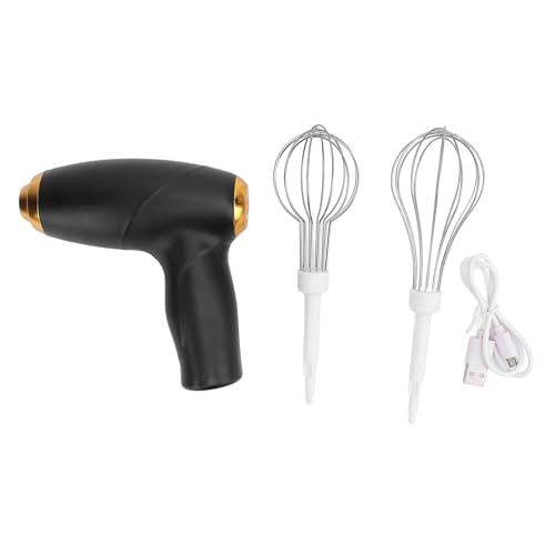 Batidora de mano inalámbrica, batidora de huevos portátil, batidora eléctrica de acero inoxidable con 2 cabezales desmontables para cocina. (Negra)