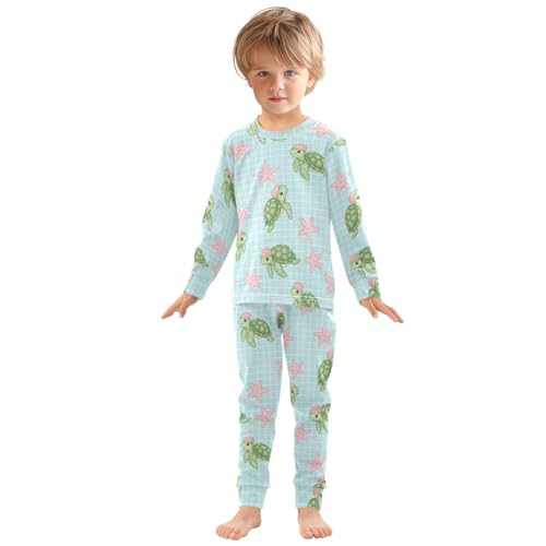 Pajama Sets Long Sleeve Turtles and Stars Pattern Soft Comfy Sleepwear 2 Piece PJS 3-8T2
