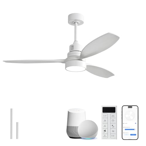 Image of Sofucor 52 Inch Solid Wood Smart Ceiling Fans with Lights and Remote, Works with App /Alexa /Google, 6-Speed Outdoor Ceiling Fan with Light, 3 Blade Ceiling Fan, Quiet DC Motor for Living Room Patio