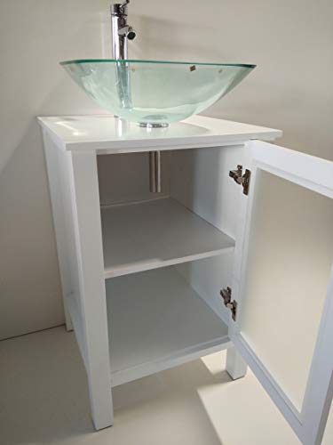 20" White Samll Freestanding Wooden Bathroom Vanity Bathroom (Square Glass Sink) (White) #TOP4