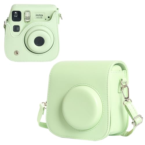 WOGOZAN Carrying Case for Fujifilm Instax Mini SE/7+/7s/7c Instant Film Camera Protective PU Leather Case for Instax Mini SE with Adjustable Shoulder Strap (No Camera) - Green