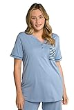  Ulla Popken Damen große Größen Übergrößen Plus Size Pyjamashirt, Tunika-Ausschnitt, Halbarm, Biobaumwolle frostblau 46+ 803059714-46+