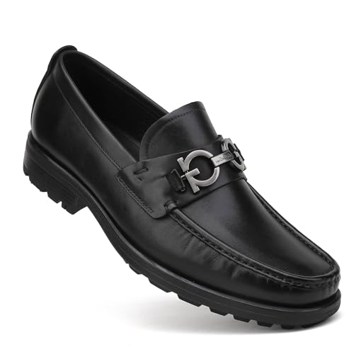 Mens Classic Leather Dress Shoes, Fashion Buckle Slip-on Penny Loafer Party Shoes Wedding Loafers for Mens