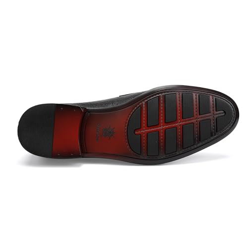 Men's Casual Genuine Leather Dress Shoes Premium Ostrich Printed Driving Moccasins Party Wedding Slip-on Penny Loafers for Mens, Black3