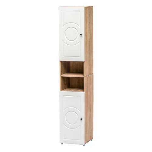 Image of Rocco Lofty Bookshelf for Living Room, Bedroom, Office & Study | Soft Closes Hinges | Smooth Premium Finish (Tall Size, Circles)