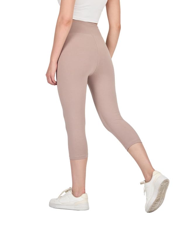 COMEOR Leggings Damen 3/4 Atmungsaktiver Baumwolle - High Waist Caprihose, Kurze Sport Leggins, Radlerhose Elastische Blickdicht Yogahose Sporthose