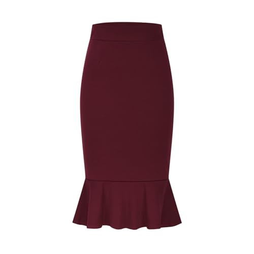 Womens Mermaid Pencil Skirts Plus Size Stretch High Waist Ruffle Hem Bodycon Midi Skirts Business Office Work Skirts3