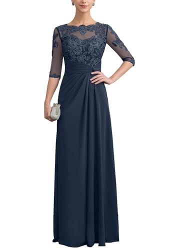 Mother of The Bride Dresses Long Chiffon Lace Wedding Guest Dresses for Women Ruched Formal Evening Gowns