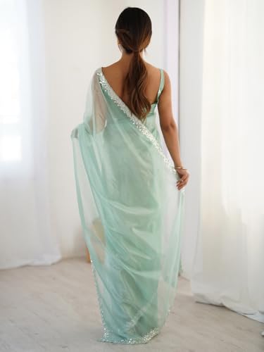 Image of AKHILAM Women's Net Embellished Saree With Unstitched Blouse Piece (AARYAN17101 KR Parent)