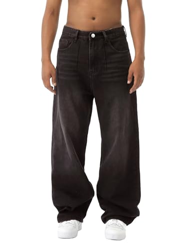 EMMIOL Mens Baggy Hip Hop Jeans Y2K 90s Vintage Trousers Solid Loose Fit Denim Pants Streetwear
