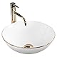Rea Aufsatzwaschbecken Stella White Gold Edge Waschtisch Handwaschbecken Bad Waschschale Waschbecken für Badezimmer 360 x 360 x 150 mm Keramik (Weiß)