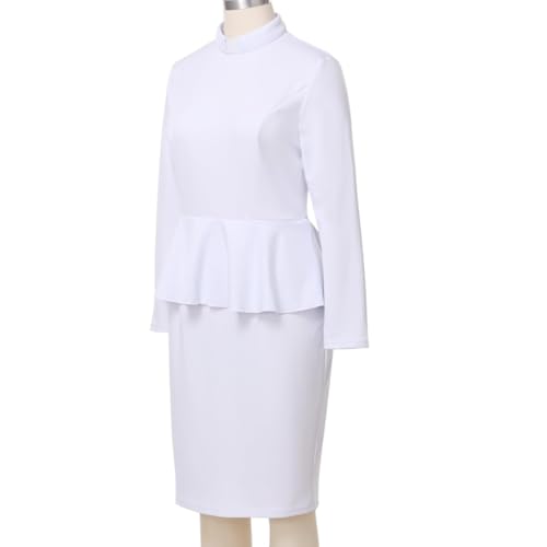 Image of FAD-4U Church Clergy Dress for Women Minister Long Sleeve Ruffle Slim Pencil Dress with Tab Insert Stand Collar