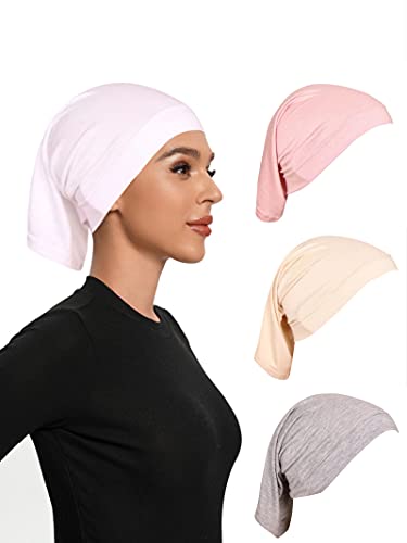4 Pieces Hijab Undercap Hijab Underscarf Hijab Cap for Women (White/Powder Pink/Beige/Light Grey)