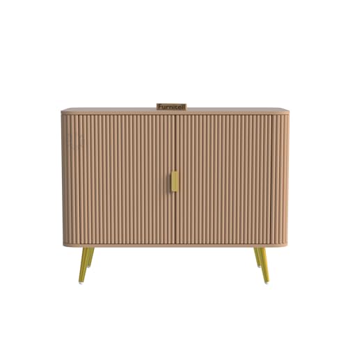 Image of Wooden Sideboard Cabinet for Living Room | Side Board Crockery Cabinet with 2 Doors Storage for Dining, Drawing and Home Office | HDMR Premium Wood & Iron, Taupe