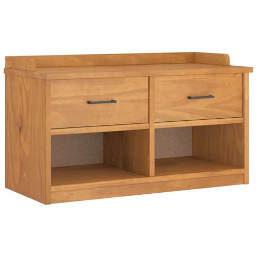 faucqel Flurbank SANDNES 87 x 40 x 50 cm Madera maciza de pino Banco para pasillo con espacio de almacenamiento, banco con cajones, baúl resistente, baúl de madera, banco para zapatos multifuncional