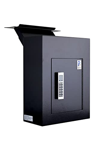 Protex Safe WDC-160E Zwarte muur/deur door zware grote dropbox, voor sleutels, autoafstandsbedieningen, contant geld, cheques en enveloppen, voorgeboorde montagegaten, met verstelbare trechter,