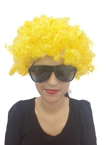 Image of BookMyCostume Buy Yellow Curly Hair Wig Unisex Adult & Kids Fancy Dress Costume Accessory