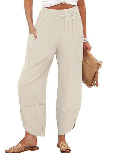 Image of ANRABESS Womens Wide Leg Palazzo Capri Pants 2026 Summer Casual High Waisted Barrel Lounge Flowy Cropped Beach Work Trousers