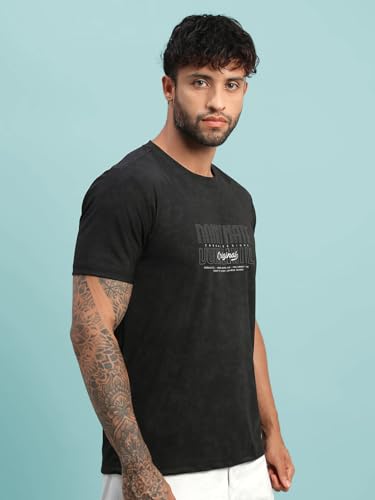 Image of Lux Nitro Men's Cloud Burst Printed Half Sleeve T-Shirt | Cotton Blend Round Neck Tee | Regular Fit Casual Wear