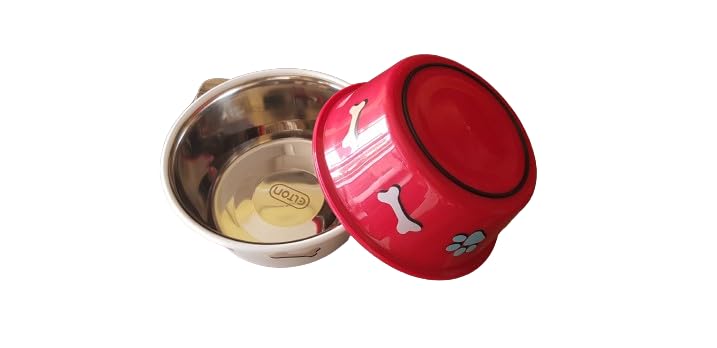 Set of 2 Elton Paw & Bone Cutie Bowls (Red/White) Export Quality Inside Stainless Steel Outside Colorful Plastic Dog Feeding Bowls (Large 1.80 L) (B0CQKHZ9KC) Amazon Price History, Amazon Price Tracker