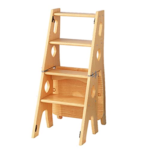 Chaise-escabeau en bois à 4 marches structure robuste renforcée 150 kg
