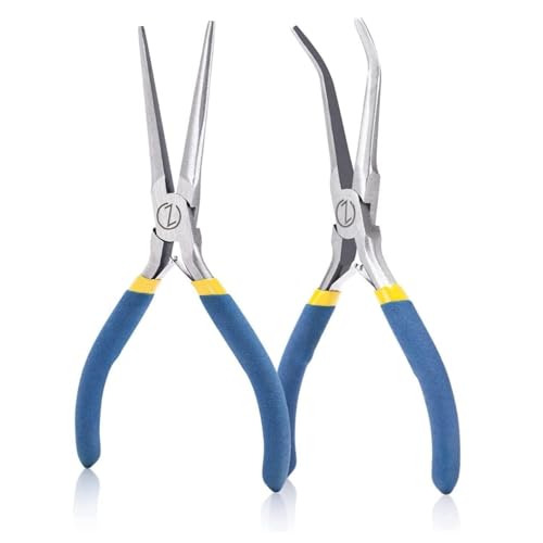 WISEPRO Lot de mini pinces à bec long 150 mm avec ressort | nez long | Courbé | Pince à bijoux pour bijoux, travaux manuels, réparations électroniques