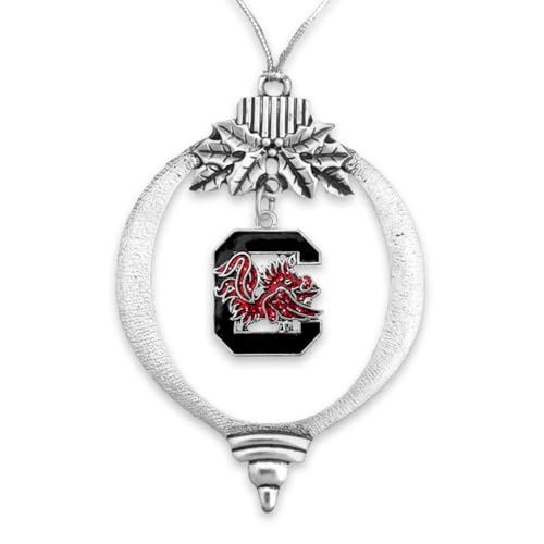 South Carolina Gamecocks Glitter Charm Bulb Shape Silver Metal Christmas Ornament Gift Tree Decoration