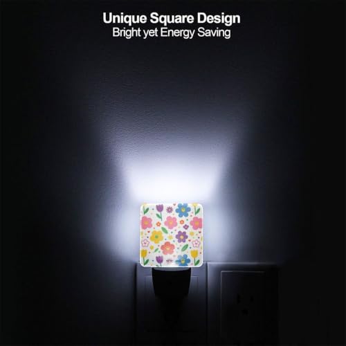 Image of Cartoon Floral Watercolor Flowers LED Plug-in Night Lamp 2 Piece Set for Corridors
