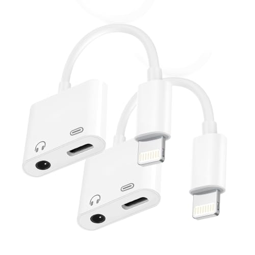 Image of Lightning to 3.5mm Headphone Jack Adapter, Apple MFi Certified 2-in-1 Charger & Audio Dongle for iPhone 14 /13 /12 /11 /XS /XR, Charge & Listen,DAC Chip,Hi-Fi Sound,for Car Aux, Home, Travel (2, White)