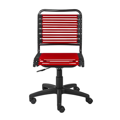 Euro Style Allison Bungie Flat Low Back Office Chair | Two-Lock Tilt with 360° Swivel | Adjustable Height | Designed for Home and Workplace Settings | Red with Graphite Black Frame and Black Base