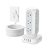Flat Plug Power Strip Tower 10FT, 40W Total Fast Charging Station, Dual PD 20W USB-C Surge Protector with 12 AC Outlets and 8 USB Ports (4 USB C), Long Extension Cord for Home Office Dorm Room