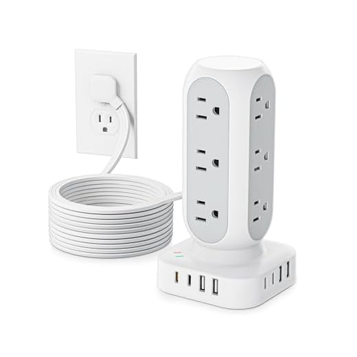 Flat Plug Power Strip Tower, TenTrend 40W Total Fast Charging Station, 10FT