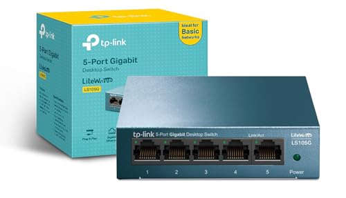 TP Link LS105G - Switch Ethernet Gigabit 5 Puertos RJ45, Plug & Play, Carcasa Metálica Resistente, Super disipación de Calor, Velocidad Estable sin retrasos, Ahorro de Energía, Silencioso, Smart TV