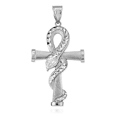 LA BLINGZ Sterling Silver Egyptian Ankh DC Coiled Snake Pendant (2 Sizes: M/L)2