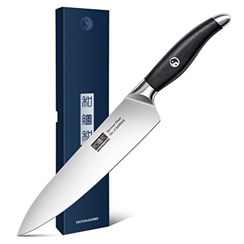 HOSHANHO Couteau de chef, Couteau de cuisine Couteau utilitaire de 20 cm en acier inoxydable allemand au carbone de haute qualité, couteau de chef professionnel avec poignée ergonomique sans effort.