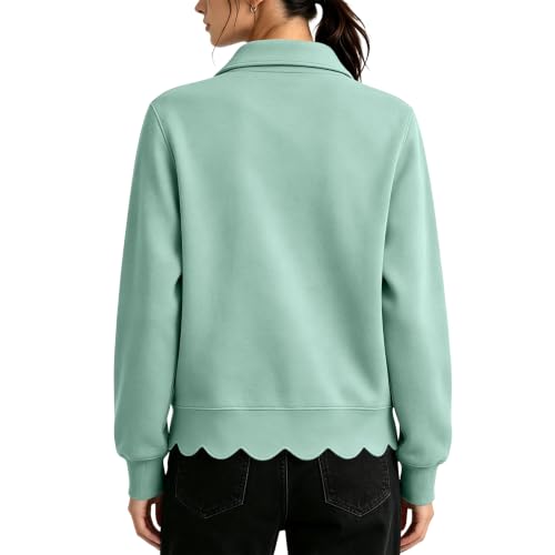 Quarter Zip Sweatshirt Women Collared Scalloped Casual Pullover Sweatshirts - image 5