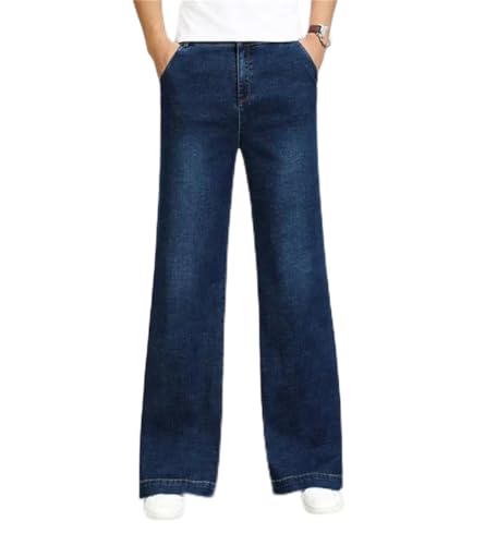 Men's Four Seasons Mid-Waist Straight Jeans Stretch Loose Micro-Flared Casual Denim Pants