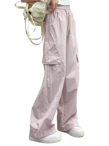 Girls Cargo Pants Y2K Baggy Straight Wide Leg Drawstring Jogger Pants with Pocket3