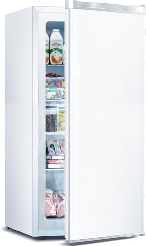 Electactic 6.5 Cu.ft Upright Freezer, Small Stand Up Freezer with Adjustable Thermostat, Removable Glass Shelves, for Bedroom/Home/Dorms/Apartment, White