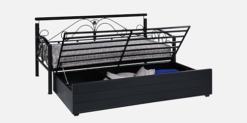 Image of 3 Seater Metal Sofa Cum Bed with Hydraulic Storage | Sofa Set for Living Room, Bedroom, Guest Room| Queen Size Convertible Sofa Bed | Comfortable Seating Sofa MultiGrey & Black