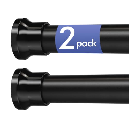 Image of Corklatta 2 Pack Black Spring Tension Curtain Rods Adjustable 24-48 Inch | 7 /8 Inch Diameter Adjustable Spring Tension Rod,No Drill Curtain Rods for Windows,Doorway