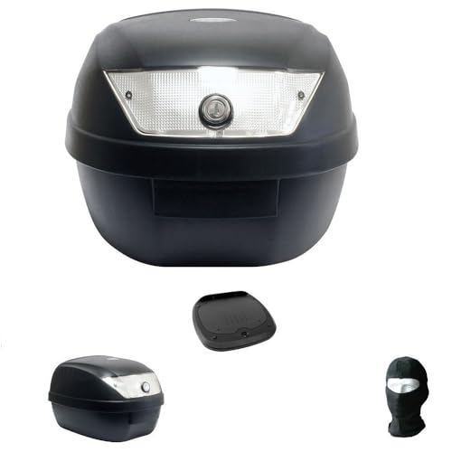 farbrothersonline KOMPATIBEL MIT AEON Elite 125i Koffer TOP CASE 28 LT SCHWARZ + Platte + Griff FÜR Motorrad-Roller-GEPÄCKTRÄGER FÜR Full-FACE-Jet-MODULAR Helm UNIVERSAL SIFAM